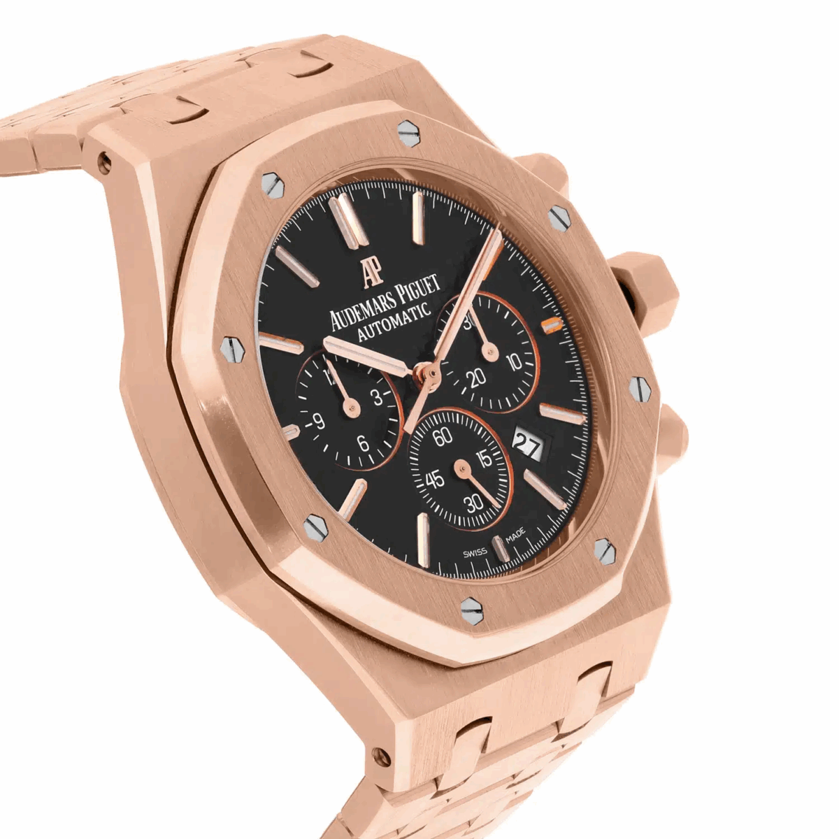 Audemars Piguet Royal Oak Chrono Rose Gold Black Mens Watch Replica