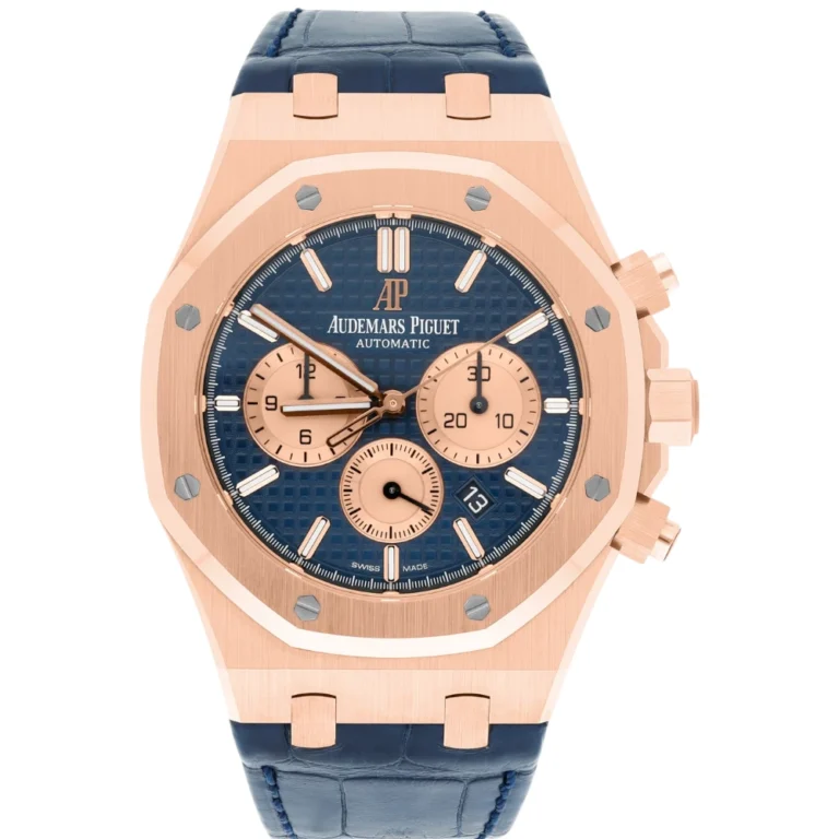 Audemars Piguet Royal Oak Chronograph Blue Dial Blue Leather Rose Gold Watch Replica