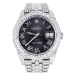 Diamond Iced Out Rolex Datejust 25 Carats Of Diamonds Custom Grey Roman Numeral Diamond Dial Two Row Jubilee Band Replica