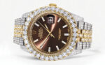Diamond Iced Out Rolex Datejust 25 Carats Of Diamonds Custom Morocco Brown Dial Two Tone Replica