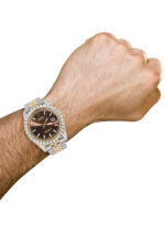 Diamond Iced Out Rolex Datejust 25 Carats Of Diamonds Custom Morocco Brown Dial Two Tone Replica