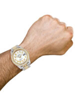 Diamond Iced Out Rolex Datejust 25 Carats Of Diamonds Custom Mother of Pearl Arabic Numeral Diamond Dial Two Tone Two Row Jubilee Band Replica