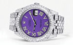 Diamond Iced Out Rolex Datejust 25 Carats Of Diamonds Custom Purple Roman Numeral Diamond Dial Two Row Jubilee Band Replica