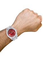 Diamond Iced Out Rolex Datejust 25 Carats Of Diamonds Custom Red Roman Numeral Diamond Dial Two Row Jubilee Band Replica