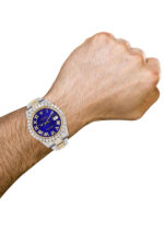 Diamond Iced Out Rolex Datejust 25 Carats Of Diamonds Custom Royal Blue Roman Numeral Diamond Dial Two Tone Replica
