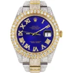 Diamond Iced Out Rolex Datejust 25 Carats Of Diamonds Custom Royal Blue Roman Numeral Diamond Dial Replica