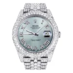 Diamond Iced Out Rolex Datejust 25 Carats Of Diamonds Custom Teal Roman Diamond Dial Two Row Jubilee Band Replica