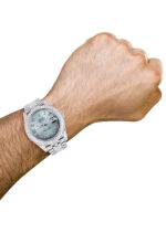 Diamond Iced Out Rolex Datejust 25 Carats Of Diamonds Custom Teal Roman Diamond Dial Two Row Jubilee Band Replica