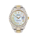 Diamond Iced Out Rolex Datejust 25 Carats Of Diamonds Mother Of Pearl Dial Two Tone Oyster Band Replica