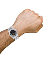 Iced Out Rolex Datejust 36 MM Stainless Steel 10 Carats of Diamonds Black Roman Diamond Dial Oyster Band Replica