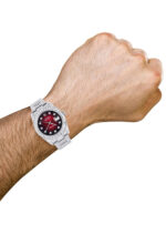 Iced Out Rolex Datejust 36 MM Stainless Steel 16.5 Carats of Diamonds Red Black Diamond Dial Oyster Band Replica