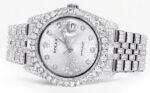 Iced Out Rolex Datejust 36 MM Stainless Steel 16.5 Carats of Diamonds Silver Texture Diamond Dial Replica