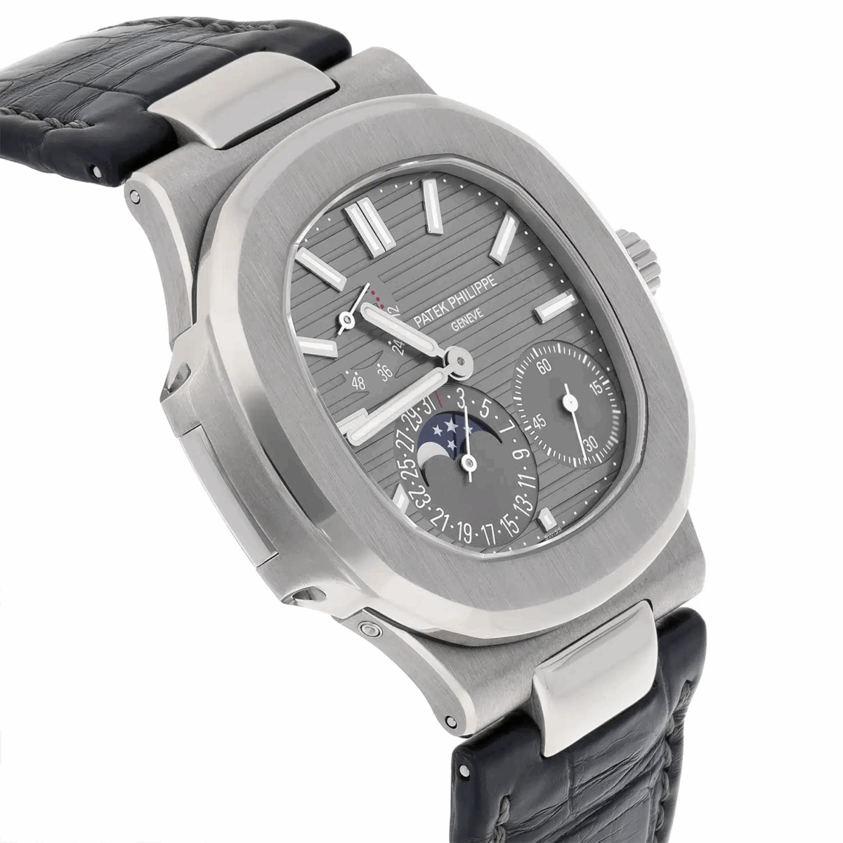 Patek Philippe Nautilus Moon phase White Gold Mens Watch Grey Dial Replica
