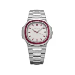 Patek Philippe Nautilus Platinum White Dial Ruby Bezel Replica