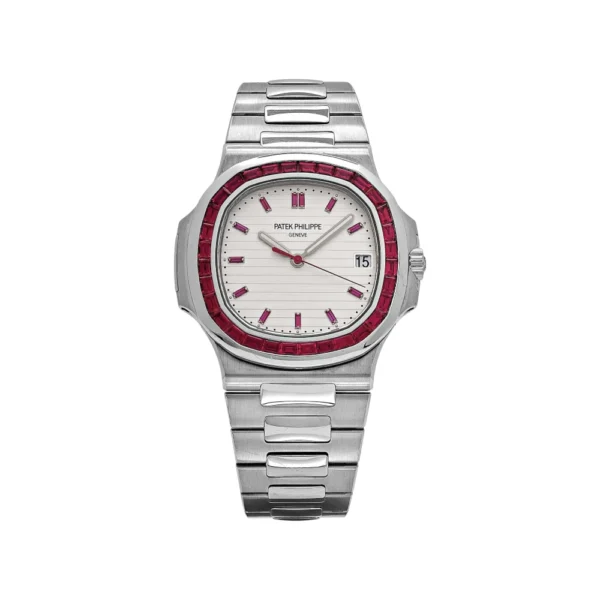 Patek Philippe Nautilus Platinum White Dial Ruby Bezel Replica