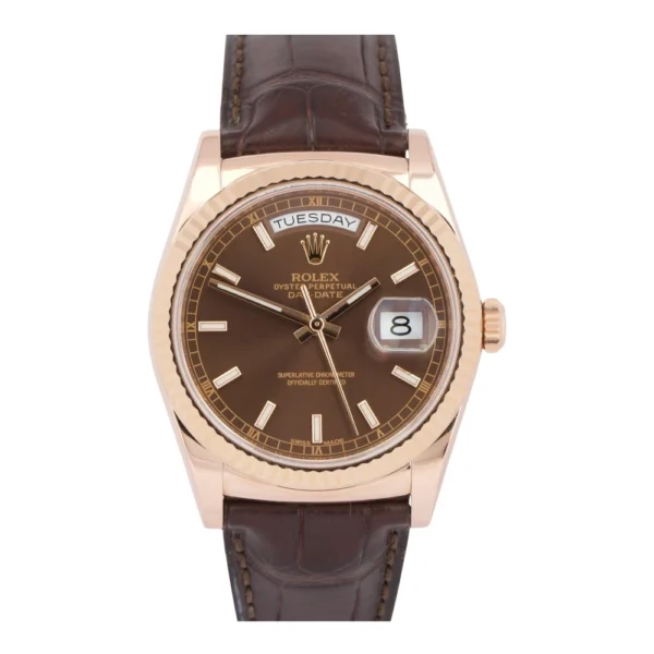 Rolex Day-Date 36mm CHOCOLATE Brown 18K Rose Gold Leather Replica