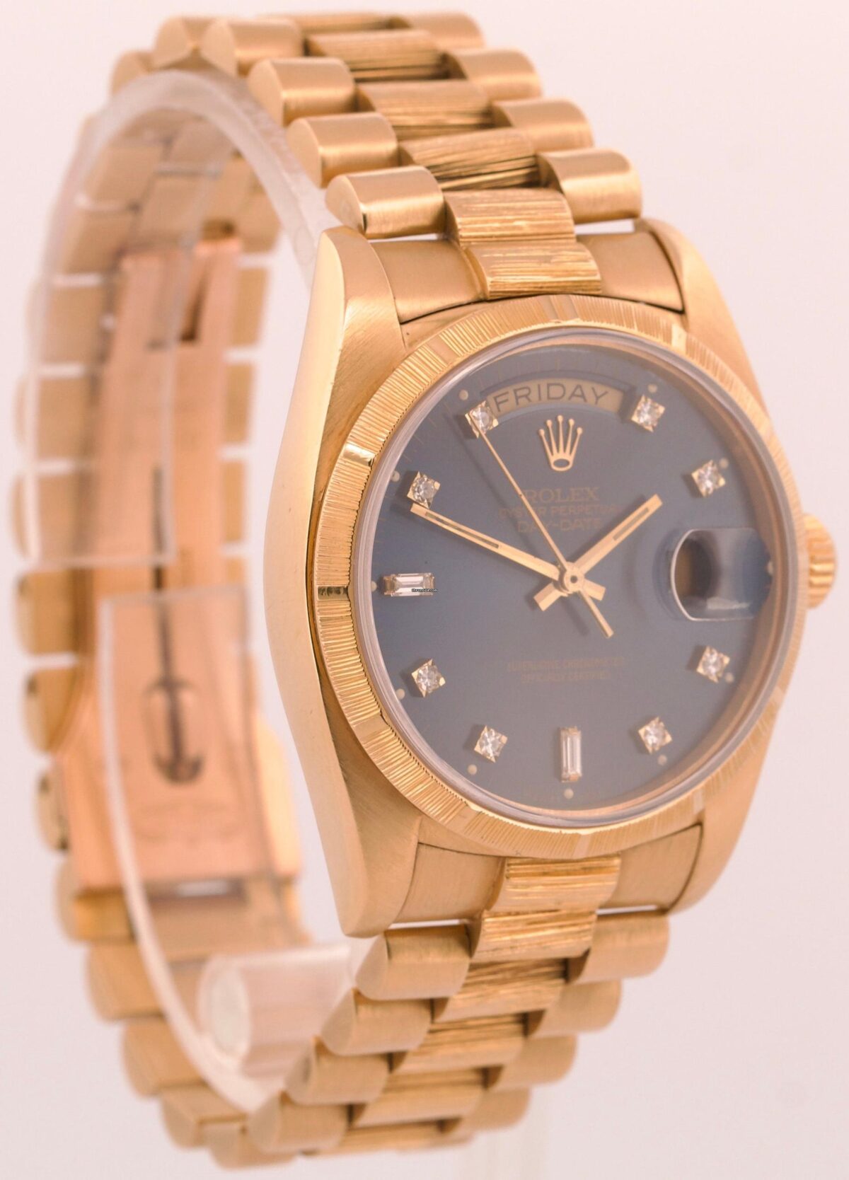 Rolex Day-Date President 36mm Factory Blue Diamond 18K Gold Bark Replica