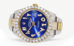 Womens Diamond Iced Out Rolex Datejust 25 Carats Of Diamonds Custom Blue Arabic Numeral Diamond Dial Two Row Replica