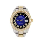 Womens Diamond Iced Out Rolex Datejust 25 Carats Of Diamonds Custom Blue Black Roman Numeral Diamond Replica