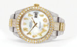 Womens Diamond Iced Out Rolex Datejust 25 Carats Of Diamonds Custom Mother of Pearl Arabic Numeral Diamond Dial Replica