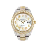 Womens Diamond Iced Out Rolex Datejust 25 Carats Of Diamonds Custom Mother of Pearl Arabic Numeral Diamond Dial Replica