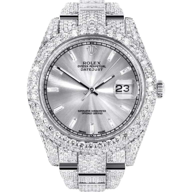 Womens Diamond Iced Out Rolex Datejust 25 Carats Of Diamonds Custom Silver Diamond Dial Two Row Oyster Band Replica