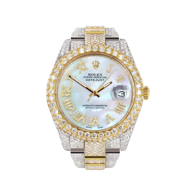 Womens Diamond Iced Out Rolex Datejust 25 Carats Of Diamonds Mother of Pearl Replica
